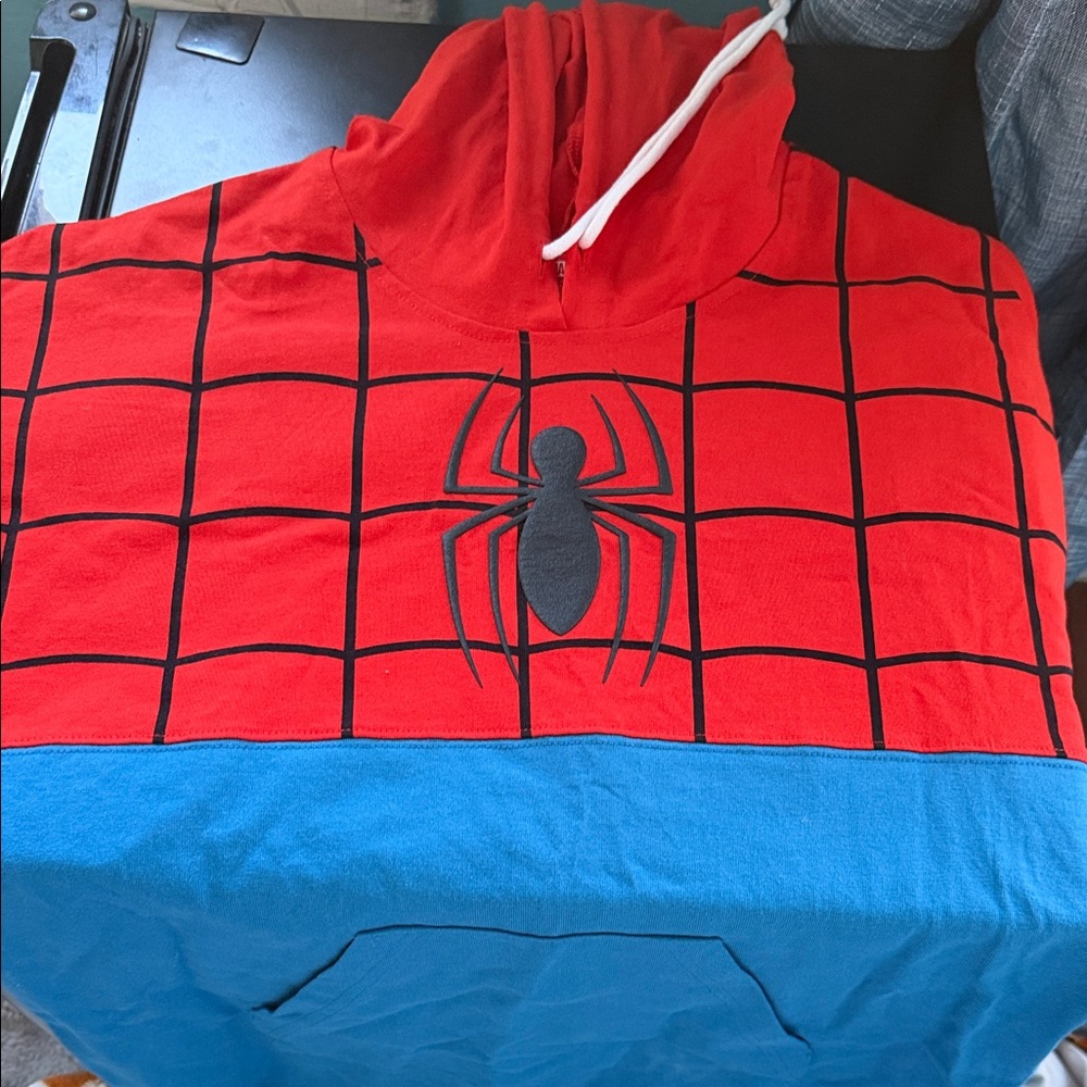 Red & Blue Spider Pullover Hoodie with Web Print